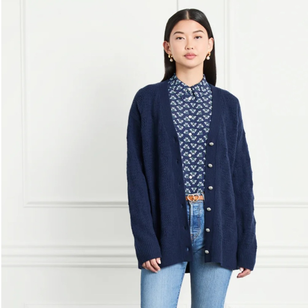 Hillhouse Wool Navy Grandpa Cardigan Size Medium